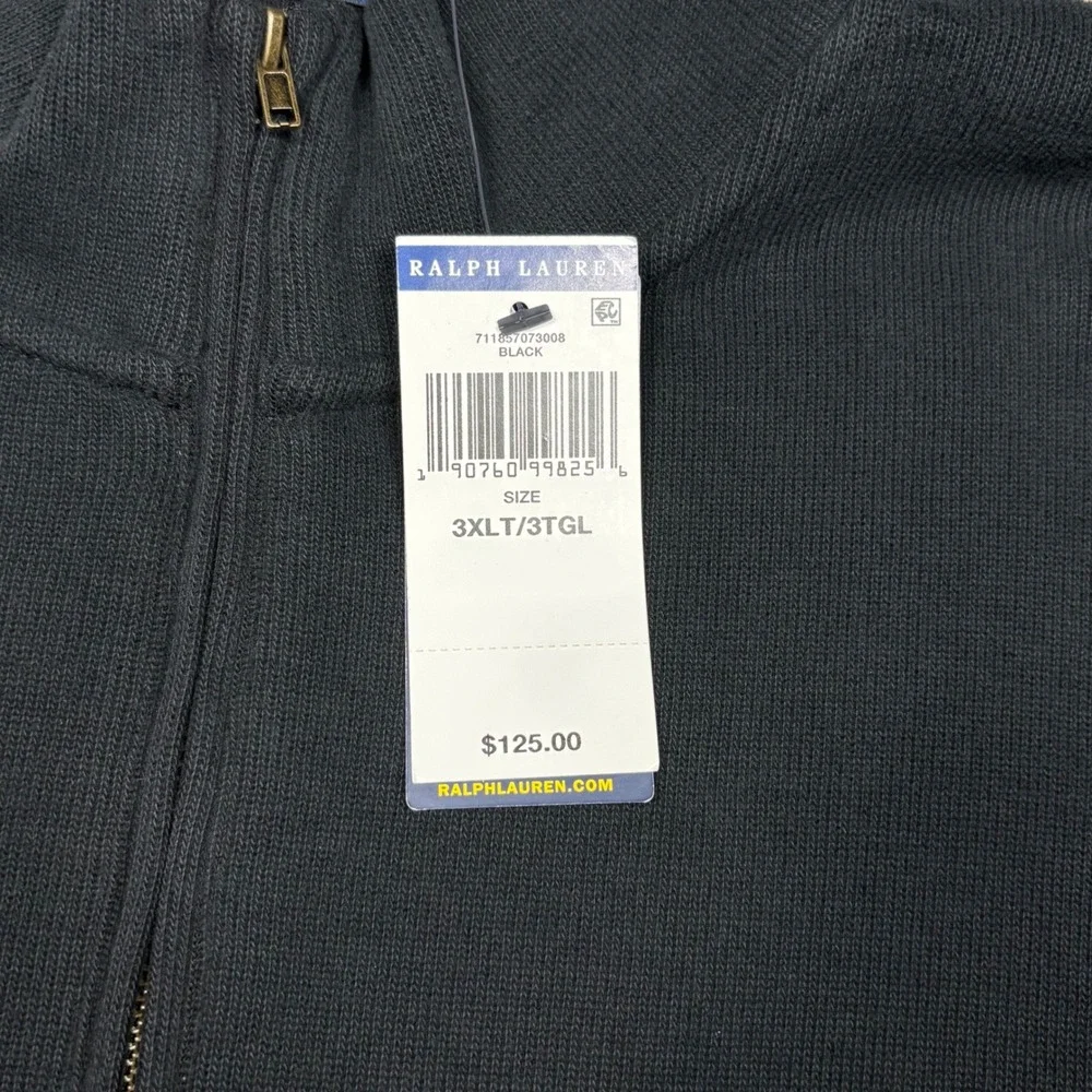 Polo Ralph Lauren Mens 3XLT Black Cotton Quarter Zip Pullover Mock Neck Sweater